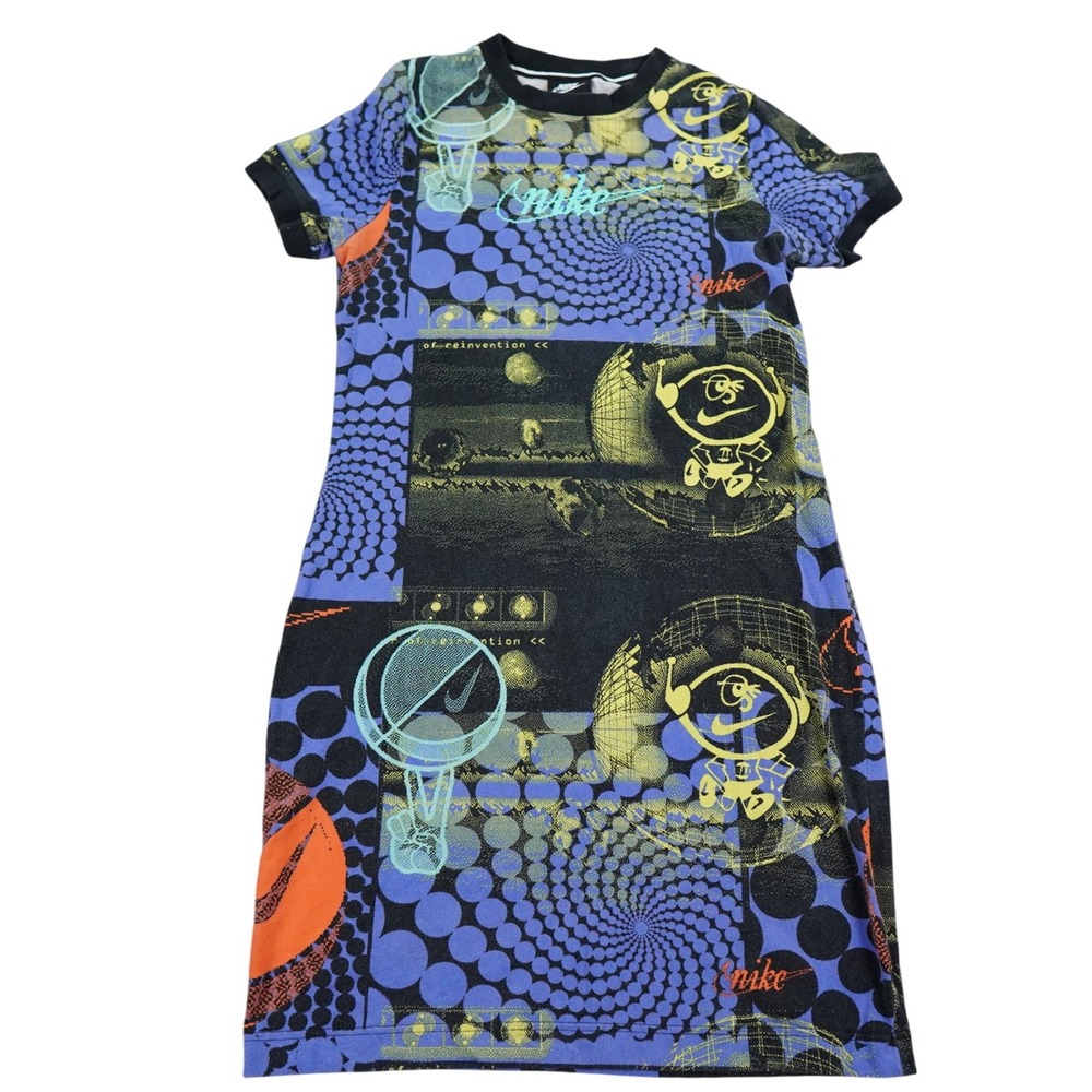 Nike Rave Dress Women Large Multi Color Bodycon Print Short Sleeve Psychedelic